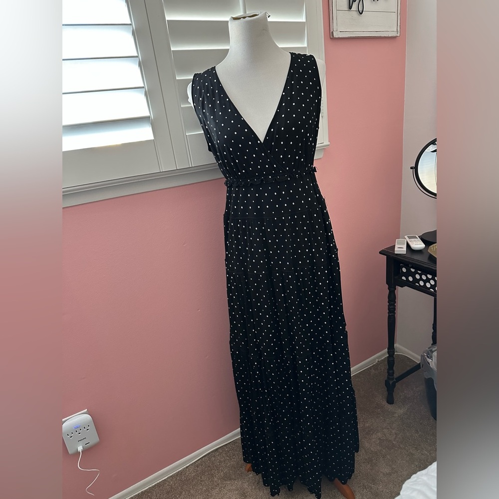 Style & Co Size L Black Dress with White Polka Dots